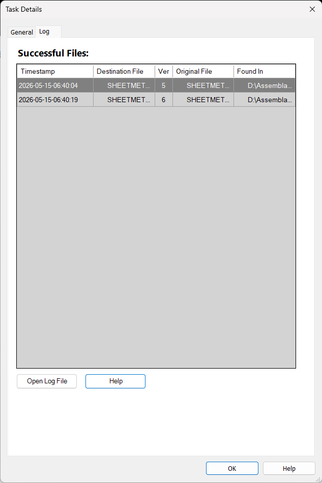 PDMPublisher Task Details tab