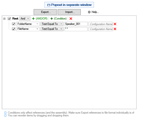 Conditions page controls