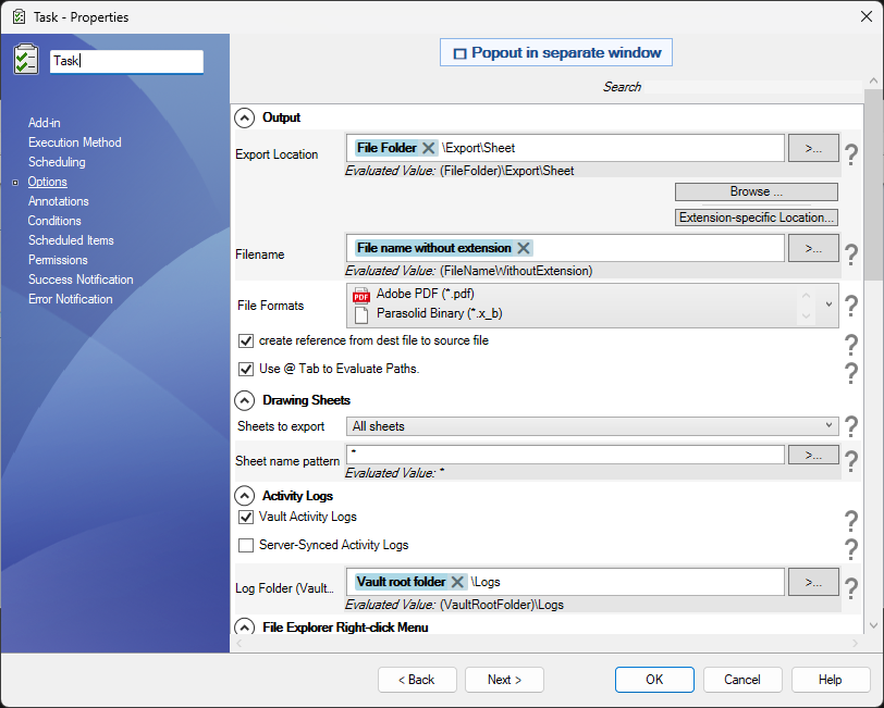 PDMPublisher Options setup page