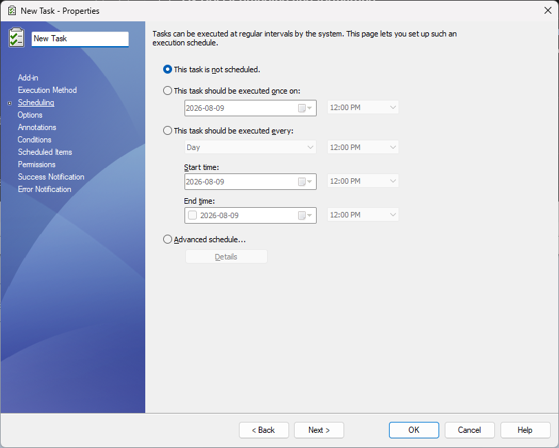 SOLIDWORKS PDM task scheduling page