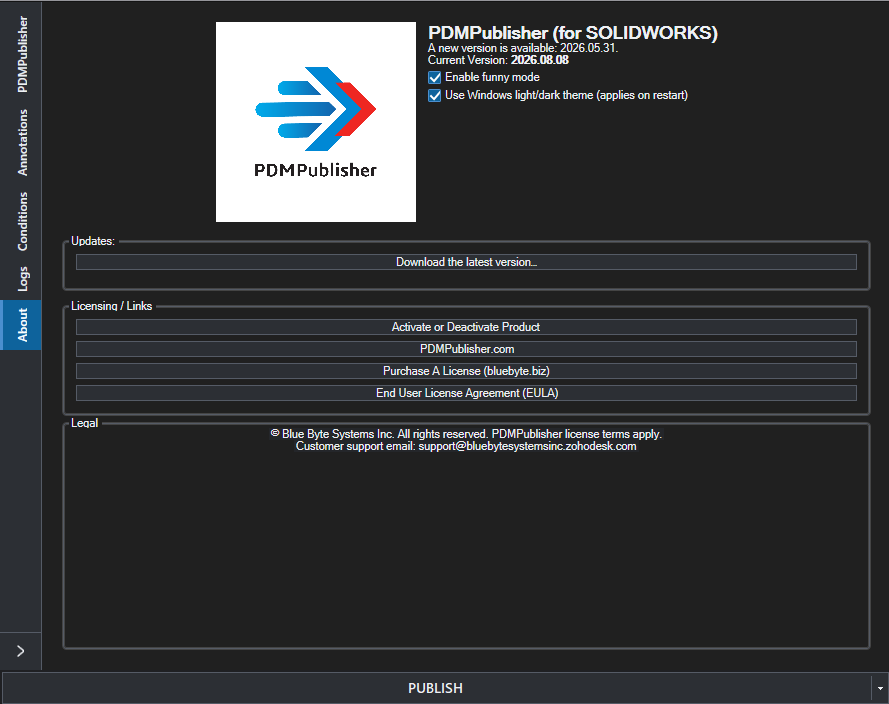PDMPublisher for SOLIDWORKS About page