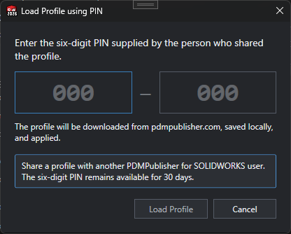 Load Profile using PIN dialog