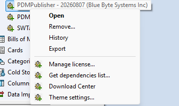 Theme settings command in the PDMPublisher add-in menu