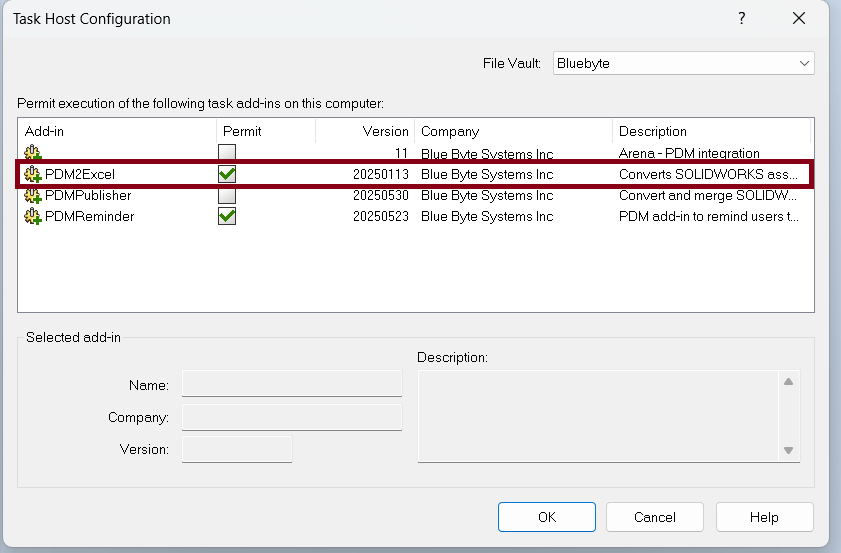 Permit PDM2Excel Add-in